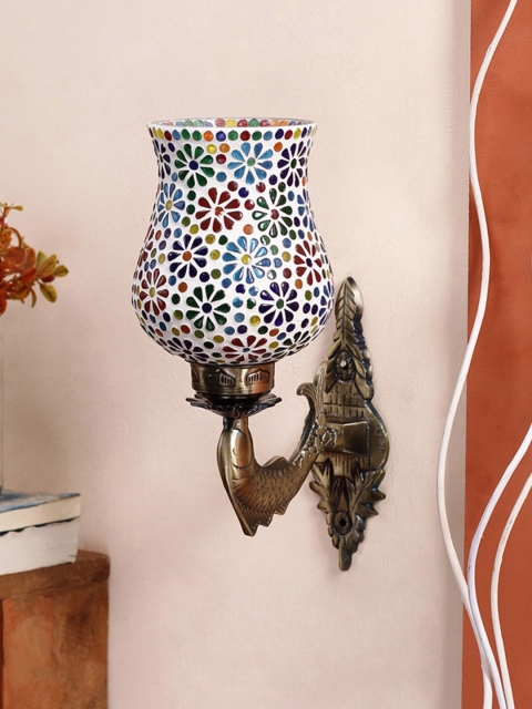 

Devansh White & Blue Textured Mosaic Antique Metal Wall Lamp