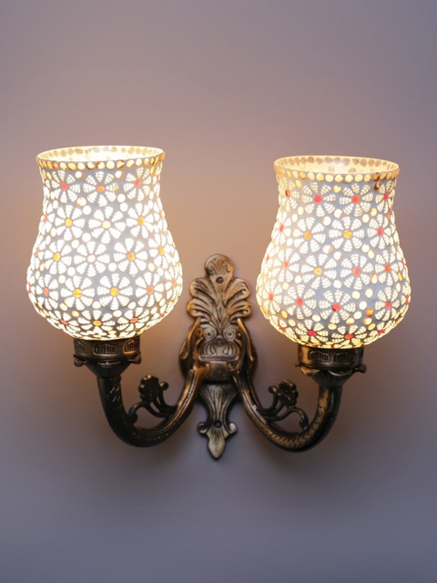 

Devansh White Textured Mosaic Glass Double Mounted Wall Lamp