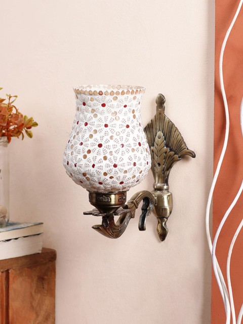 

Devansh White & Red Textured Mosaic Antique Metal Wall Lamp