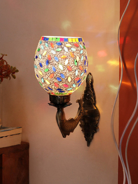 

Devansh White & Multicoloured Textured Mosaic Antique Metal Wall Lamp