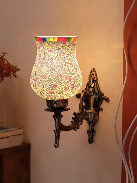 

Devansh Multicolored & White Textured Metal Wall Lamp With Mosaic Glass, Multi