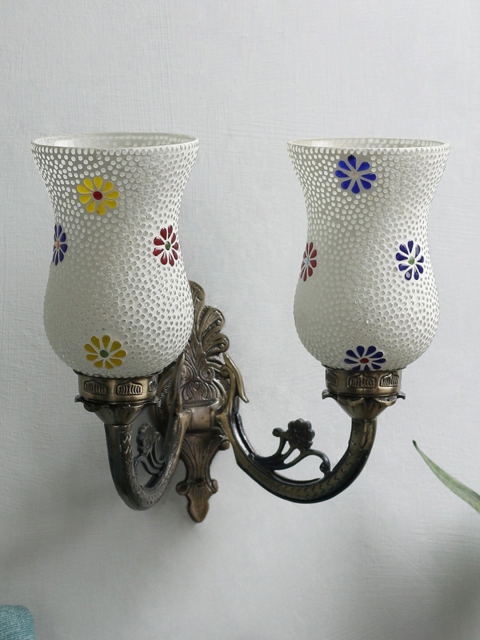 

Devansh White & Blue Textured Mosaic Double Wall Mounted Wall Lamp