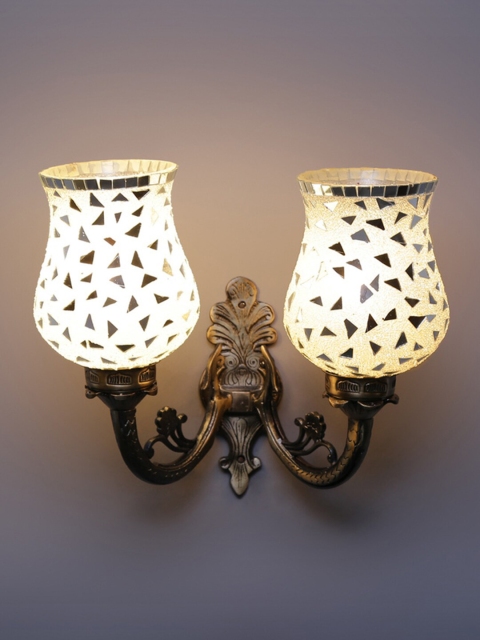 

Devansh White Textured Mosaic Double Wall Mounted Wall Lamp