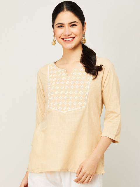 

Melange by Lifestyle Beige & White Printed Tunic