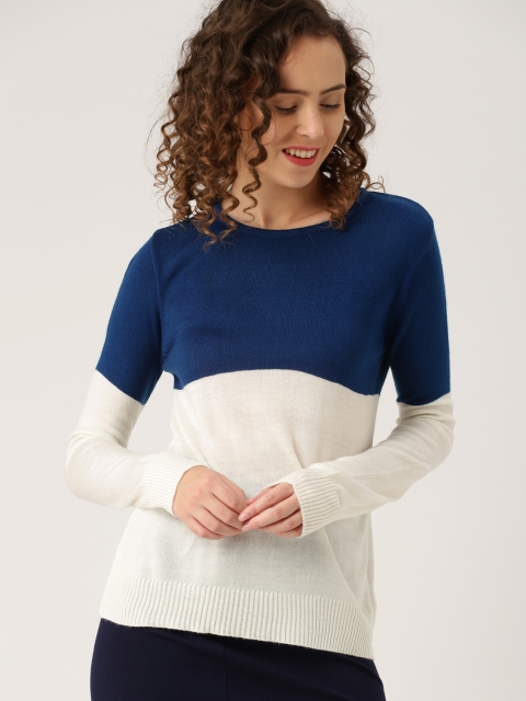 

DressBerry Women Blue & Off-White Colourblocked Pullover