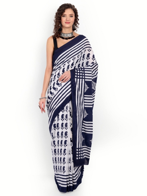 

BUTA BUTI Blue & White Ethnic Motifs Pure Cotton Saree