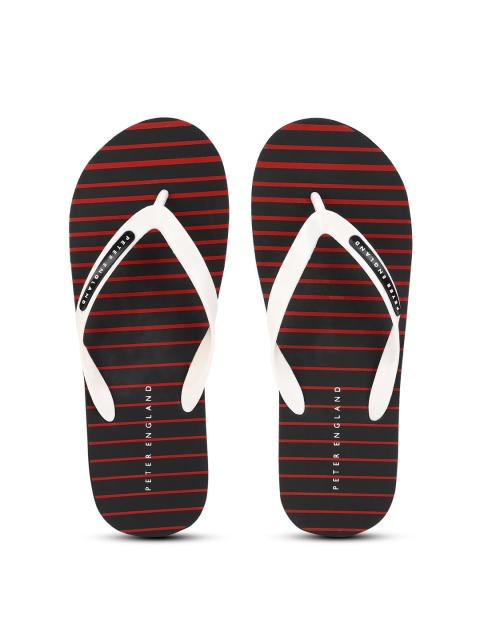 

Peter England Men Black & White Striped Rubber Thong Flip-Flops
