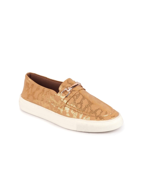 

FAUSTO Women Beige Woven Design PU Slip-On Sneakers