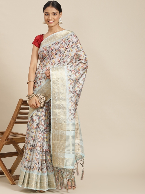

Havida Sarees Grey & Gold-Toned Floral Zari Silk Cotton Mysore Silk Saree