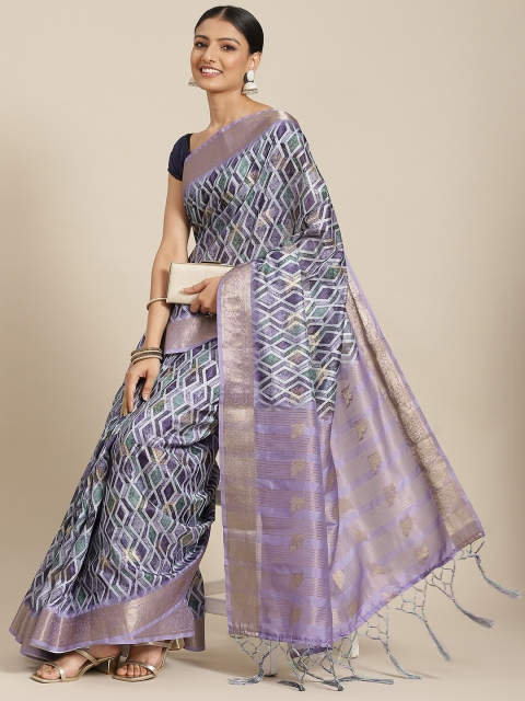 

Havida Sarees Blue & Purple Zari Silk Cotton Banarasi Saree