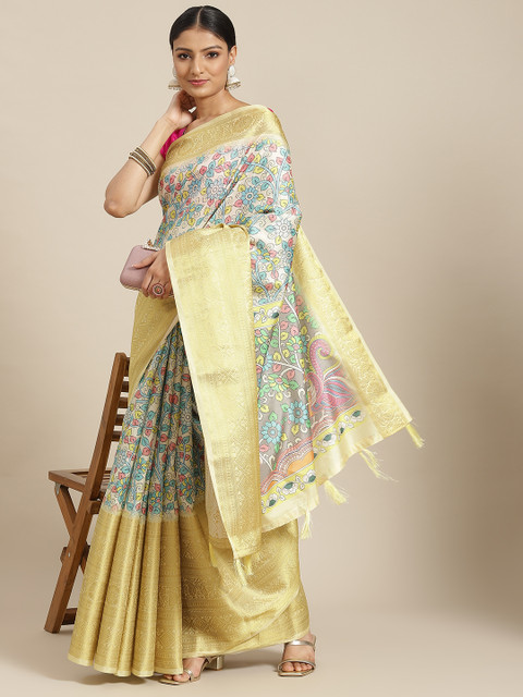 

Havida Sarees Yellow & Green Floral Zari Silk Blend Uppada Saree