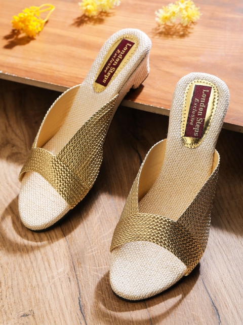 

LONDON STEPS Gold-Toned Block Mules