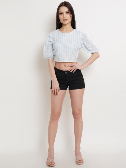 

DODO & MOA Women White & Blue Striped Top