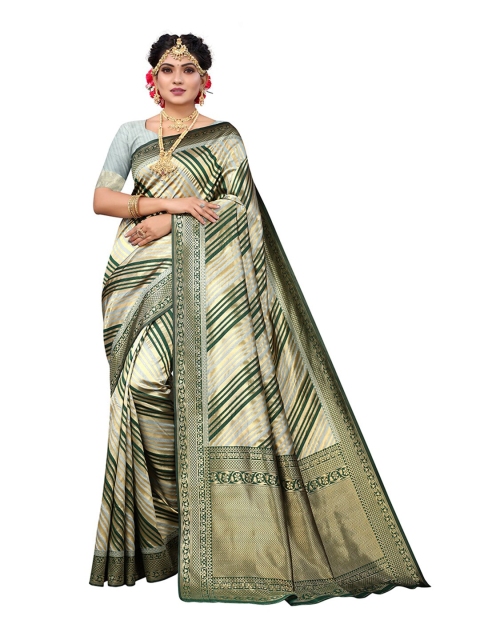 

Pisara Grey & Gold-Toned Woven Design Zari Silk Blend Chanderi Saree