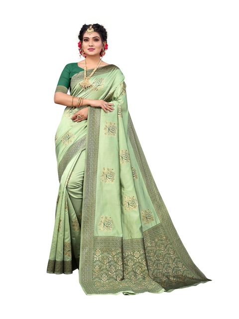 

Pisara Sea Green & Gold-Toned Woven Design Silk Blend Chanderi Saree