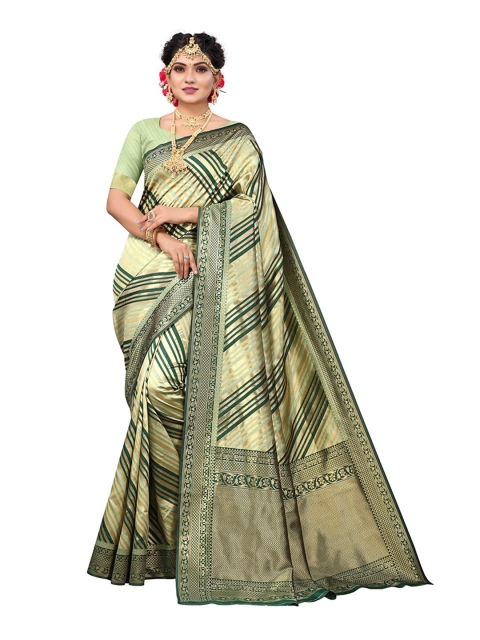 

Pisara Sea Green & Black Woven Design Silk Blend Chanderi Saree