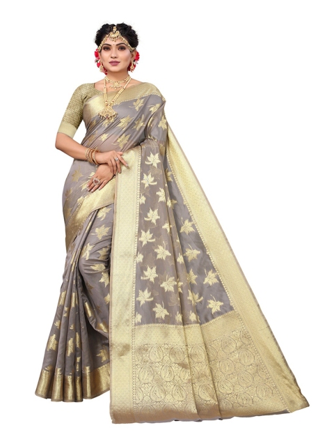 

Pisara Grey & Gold-Toned Woven Design Organza Saree