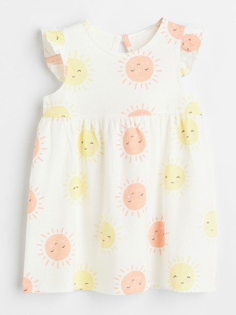 

H&M Girls White Printed Cotton Flounce-Trimmed Jersey Dress