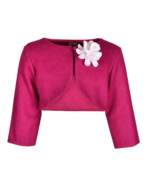 

A Little Fable Girls Pink & White Embroidered Crop Shrug