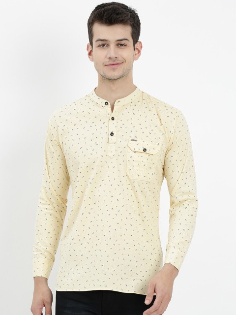 

V2 Value & Variety Men Yellow Geometric Thread Work Kurta