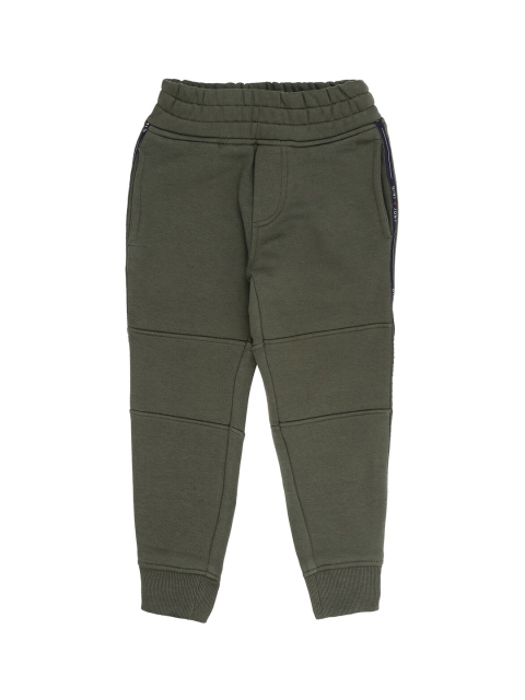 

Gini and Jony Boys Olive-Green Solid Cotton Joggers