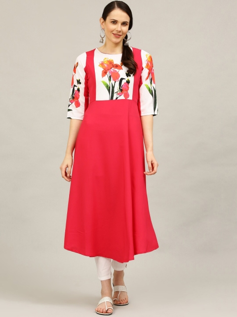 

ALC Creations Red & White Floral Printed Crepe Kurta