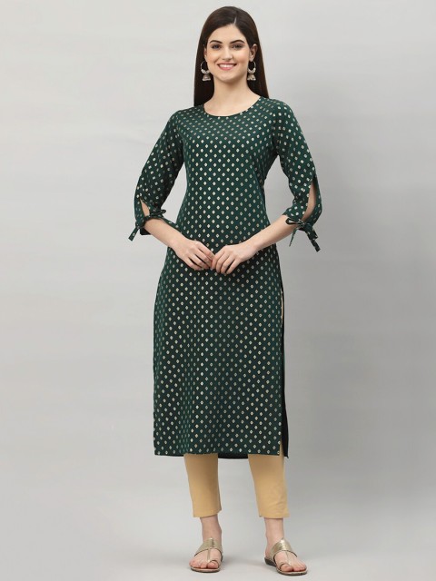 

ALC Creations Women Green & Gold-Toned Ethnic Motifs Printed Crepe Kurta