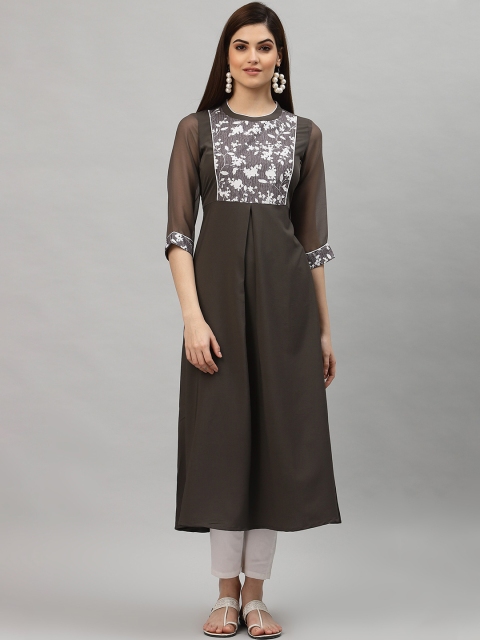 

ALC Creations Women Grey & White Floral Printed Crepe Kurta
