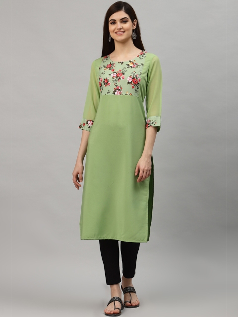 

ALC Creations Women Green & Pink Floral Printed Kurta, Sea green