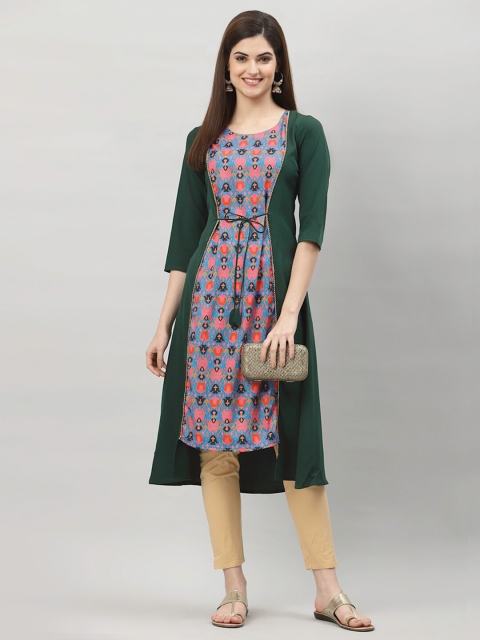 

ALC Creations Women Green & Blue Printed Crepe Layered Kurta
