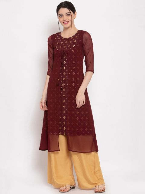 

ALC Creations Women Maroon & Gold-Toned Ethnic Motifs Printed Kurta