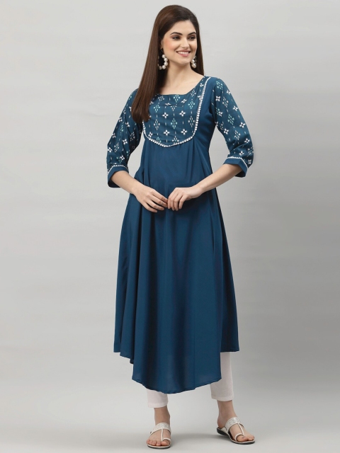 

ALC Creations Women Teal & White Ethnic Motifs Yoke Design Crepe Anarkali Kurta