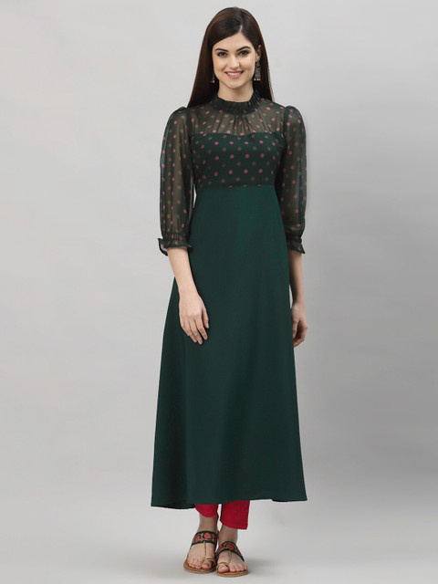 

ALC Creations Green & Pink Printed Pure Crepe Kurti