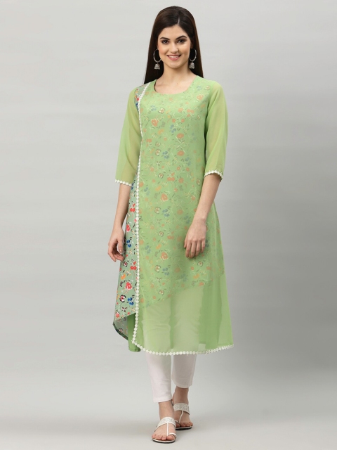 

ALC Creations Women Green & Pink Floral Printed Round Neck A-line Kurta