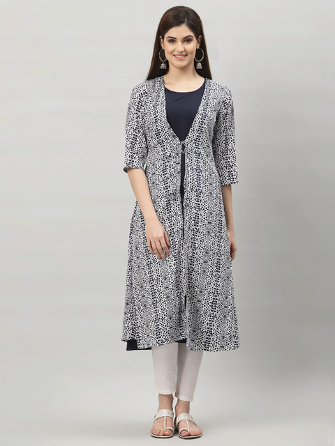 

ALC Creations Women Navy Blue & White Printed Crepe Kurta