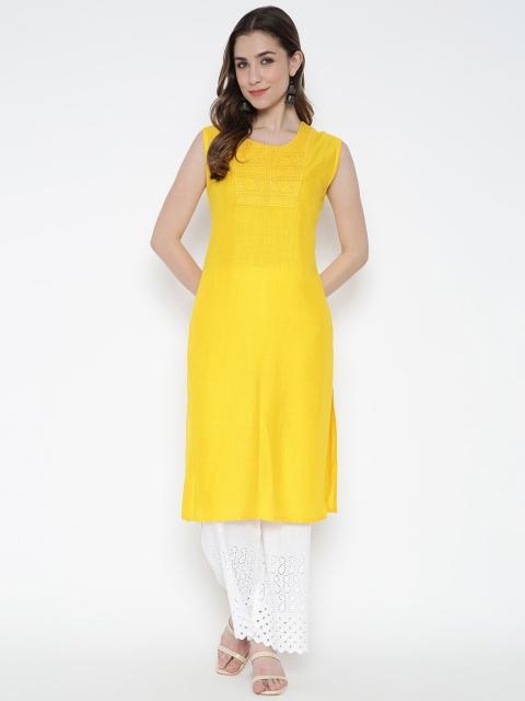 

V2 Value & Variety Women Yellow Woven Design A-Line Kurta