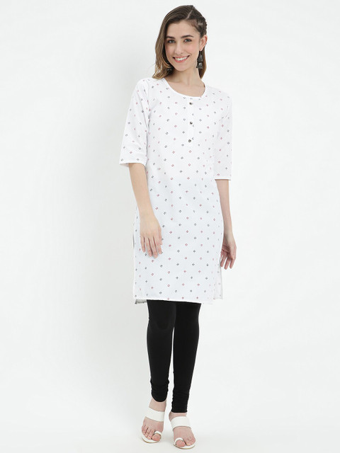 

V2 Value & Variety Women White Printed Rayon Straight Kurta