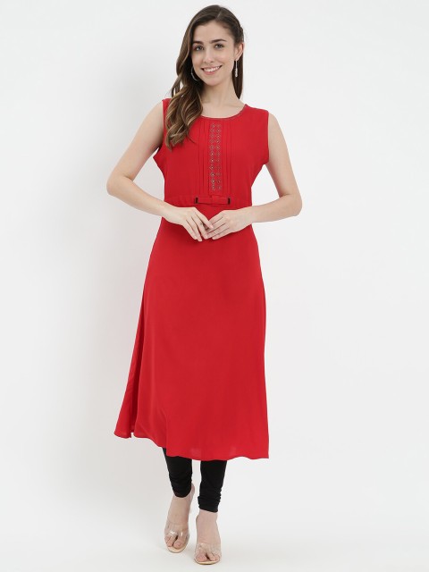 

V2 Value & Variety Women Red Geometric Sequined A-Line Kurta