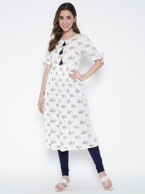 

V2 Value & Variety Women White & Orange Floral Printed Kurta