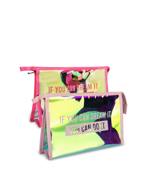 

NFI essentials Women Set Of 2 Yellow & pink Solid Pouch Travel Accessory