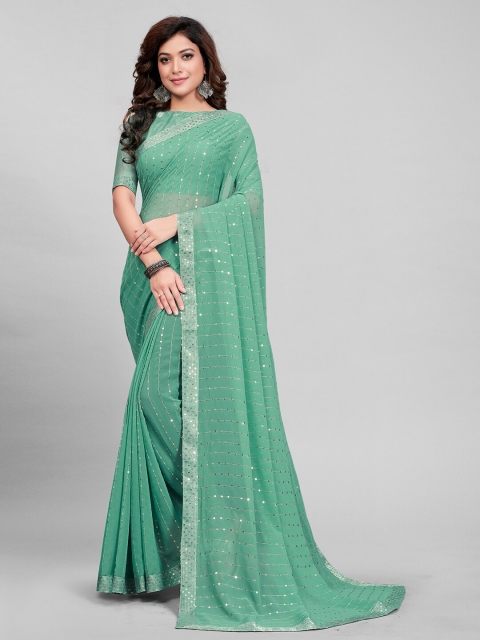 

Mitera Green Embellished Sequinned Pure Georgette Saree