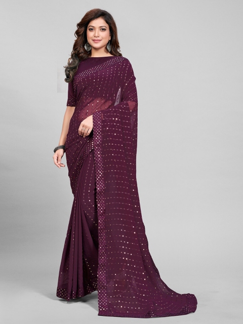 

Mitera Purple Striped Sequinned Pure Georgette Saree
