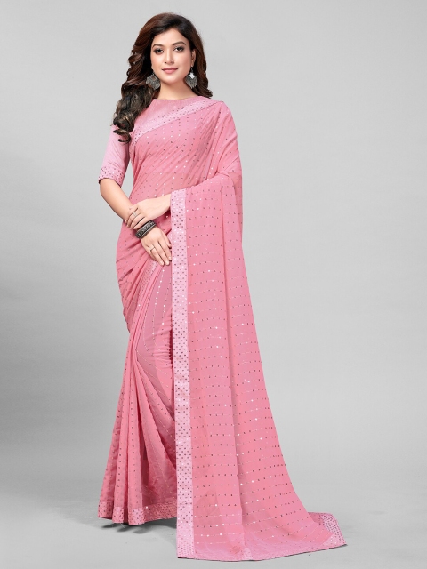 

Mitera Pink Embellished Sequinned Pure Georgette Saree