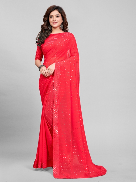 

Mitera Pink Women Embellished Sequinned Pure Georgette Saree