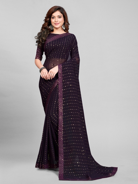 

Mitera Purple Embellished Sequinned Pure Georgette Saree