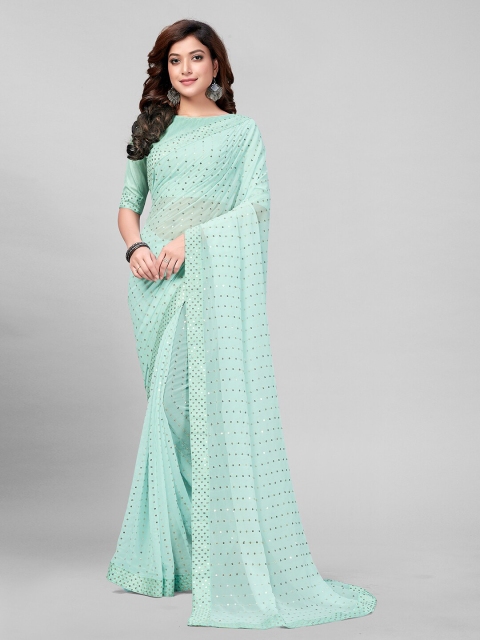 

Mitera Turquoise Blue Embellished Sequinned Pure Georgette Saree