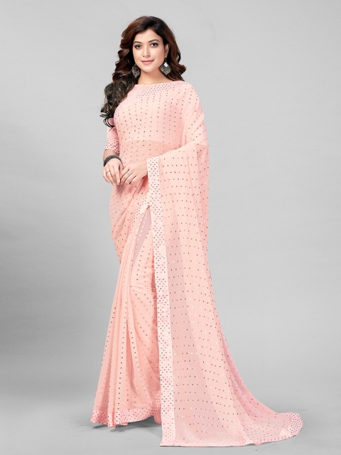 

Mitera Women Pink Embellished Sequinned Pure Georgette Saree