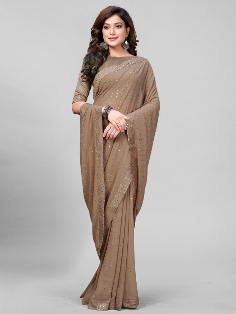 

Mitera Beige Embellished Sequinned Pure Georgette Saree