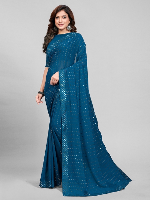 

Mitera Teal Embellished Sequinned Pure Georgette Saree