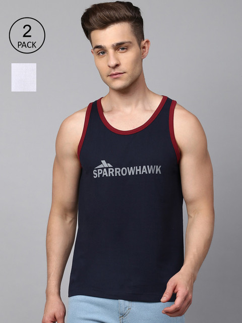 

SPARROWHAWK Men Pack Of 2 Printed Innerwear Vests, Multi